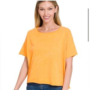 Yellow Gold Acid Wash Crop Top